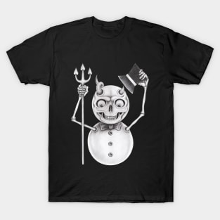 Snowman demon smiley drawing christmas skeleton. T-Shirt